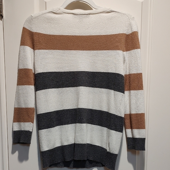 LOFT Women's Striped Crew Neck Sweater - Cream, Brown, and Gray - Picture 3 of 3